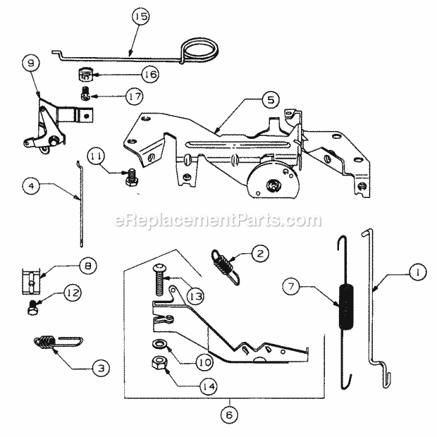 Governor And Engine Controls Diagram and Parts List for 5416R 457900-460859, 553C562K100, 554C562K100 Cub Cadet Lawn Mower